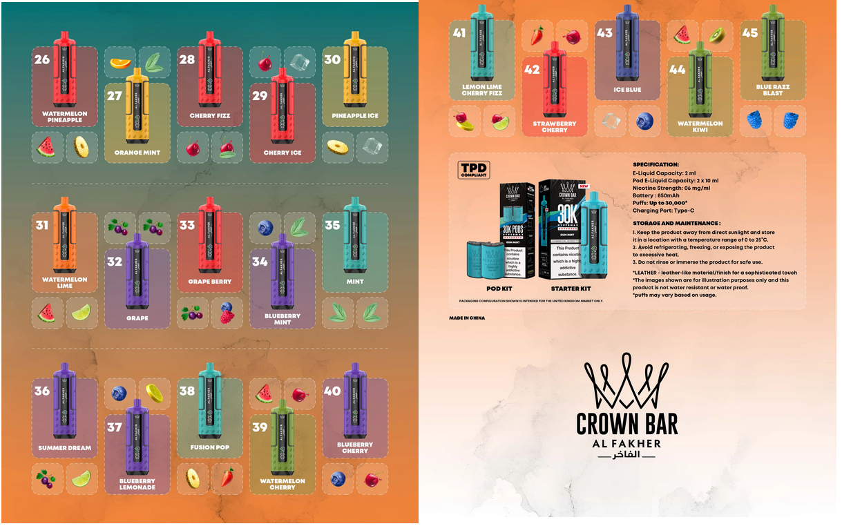 Kit jetable prérempli AL Fakher Crown Bar 30K Hypermax