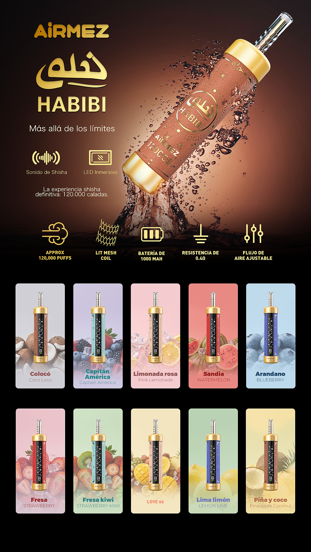 Kit jetable rechargeable Airmez HABIBI 120K 120000 Puffs Shisha Hookah