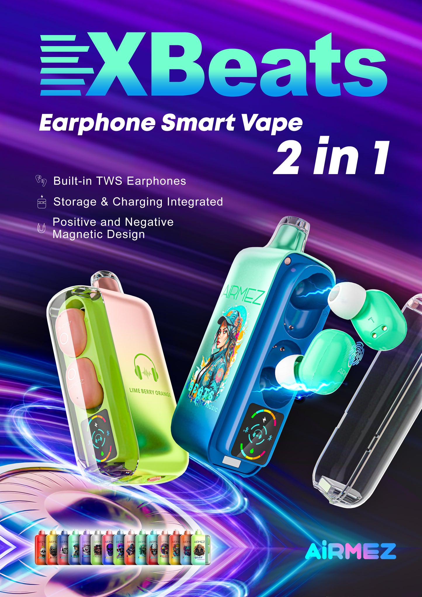 Kit jetable AiRMEZ Xbeats 40000 Puffs avec écouteurs TWS