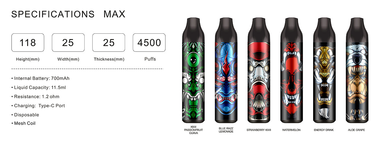 Kit rechargeable Drala Specifications Max 4500 PUFF Cigarette électronique jetable 700mAh 11.5ml