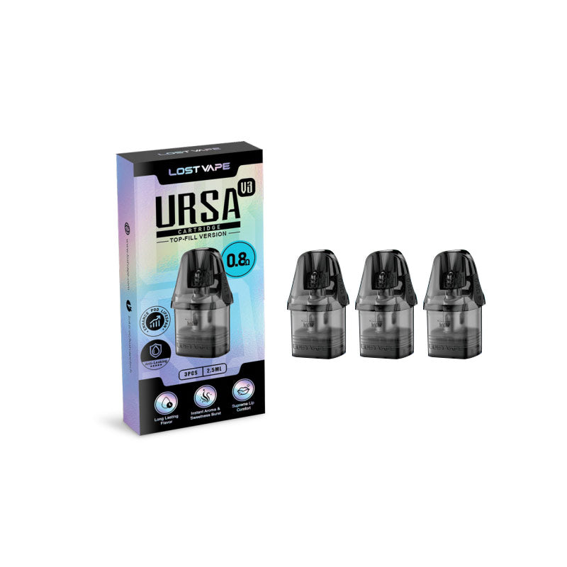 Cartouches pod Lost Vape Ursa V3 pour Ursa Nano / Ursa Nano 2 / Ursa Nano 3 / Ursa Nano Pro / Ursa Nano Air / Ursa Nano S 2 / Ursa Baby / Ursa Baby 2 / Ursa Baby 3 / Ursa Baby Pro / Ursa Pro / Ursa S Kit 2,5 ml (3 pièces/paquet)