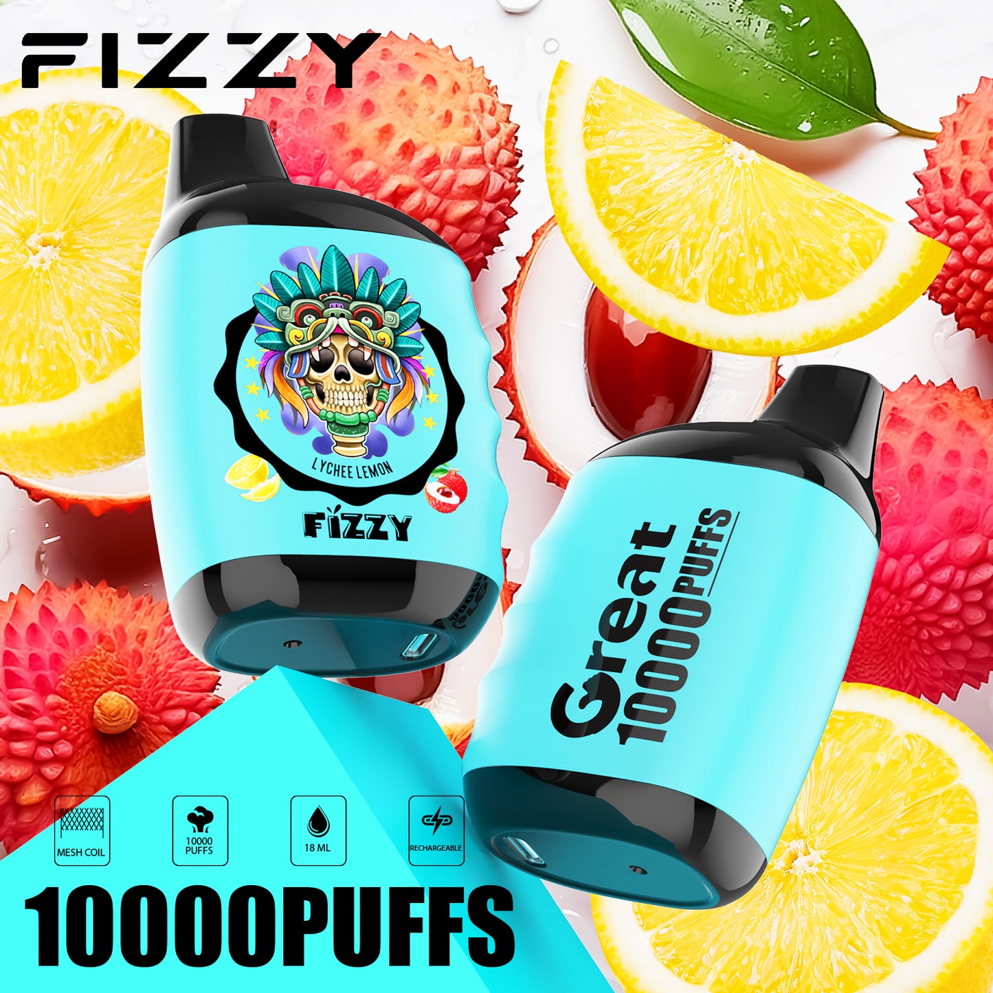 Kit jetable rechargeable Fizzy GREAT 10000 Puffs