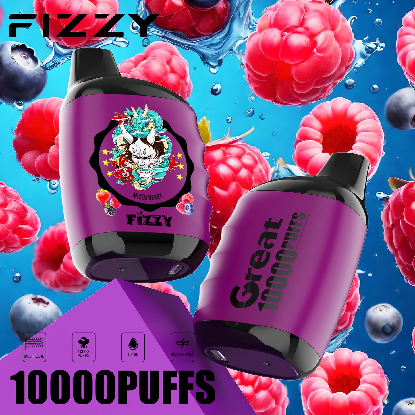 Kit jetable rechargeable Fizzy GREAT 10000 Puffs