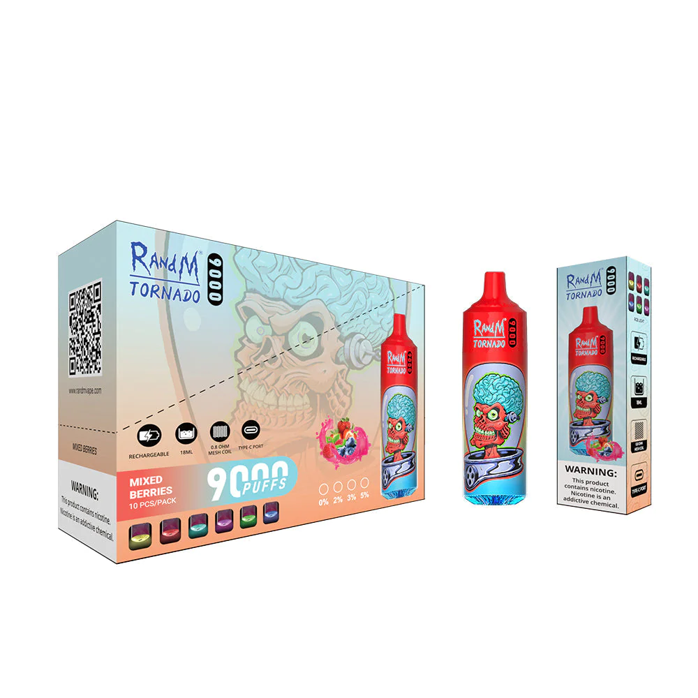 Kit jetable rechargeable RandM Tornado 9000 bouffées 18 ml (20mg)