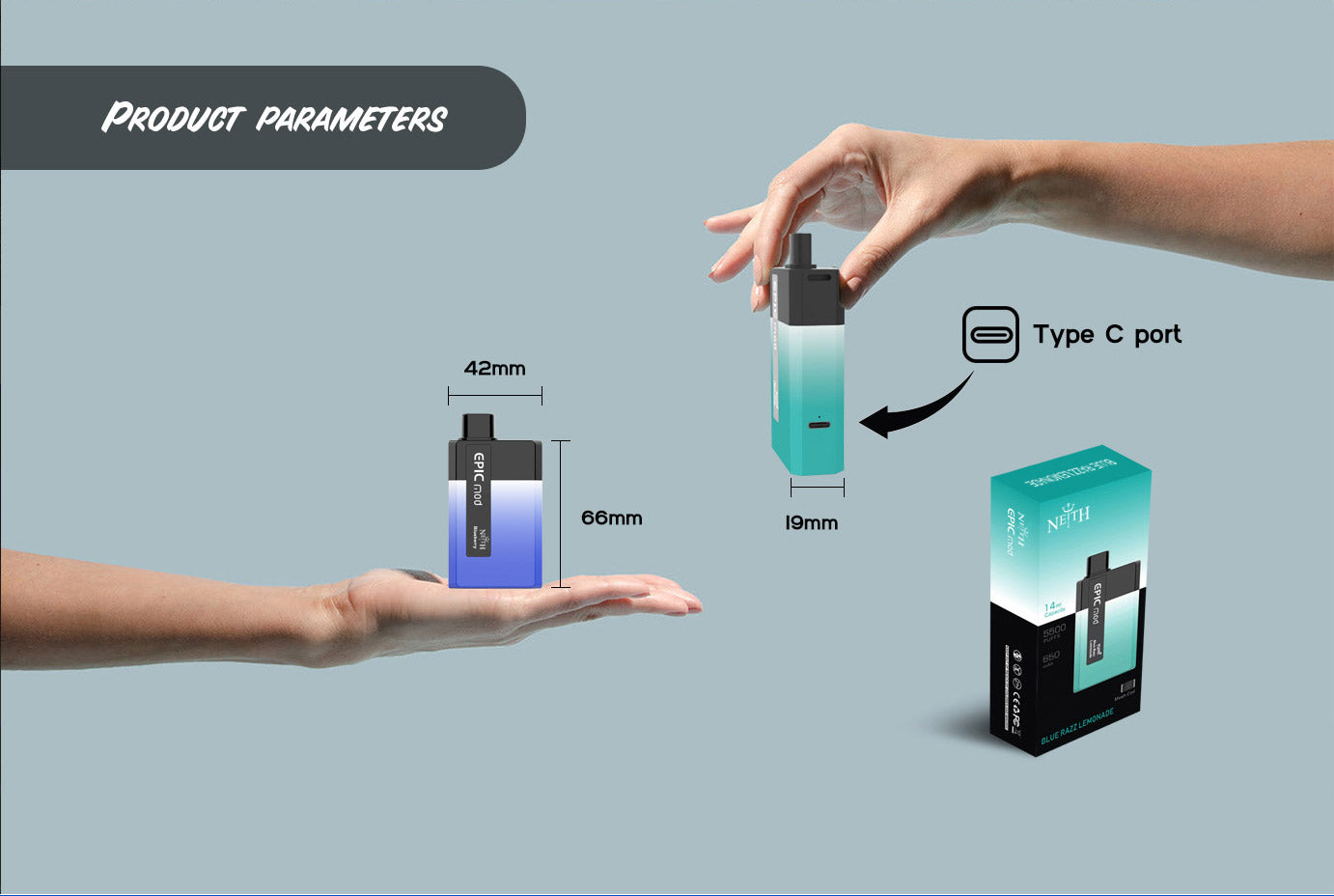 NEITH EPICMOD 5500 PUFF Cigarette électronique jetable kit rechargeable 650mAh 14ml (20mg)