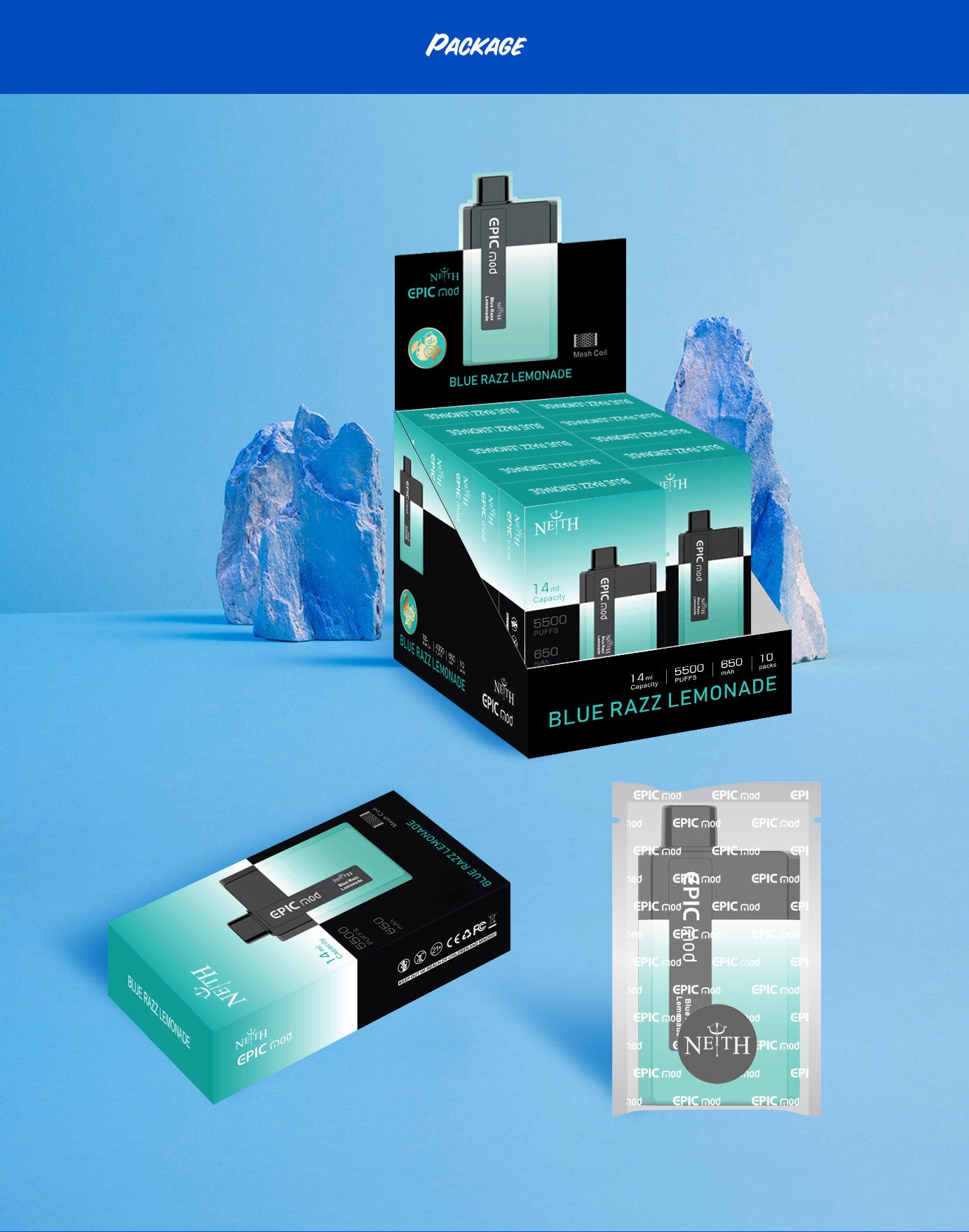 NEITH EPICMOD 5500 PUFF Cigarette électronique jetable kit rechargeable 650mAh 14ml (20mg)