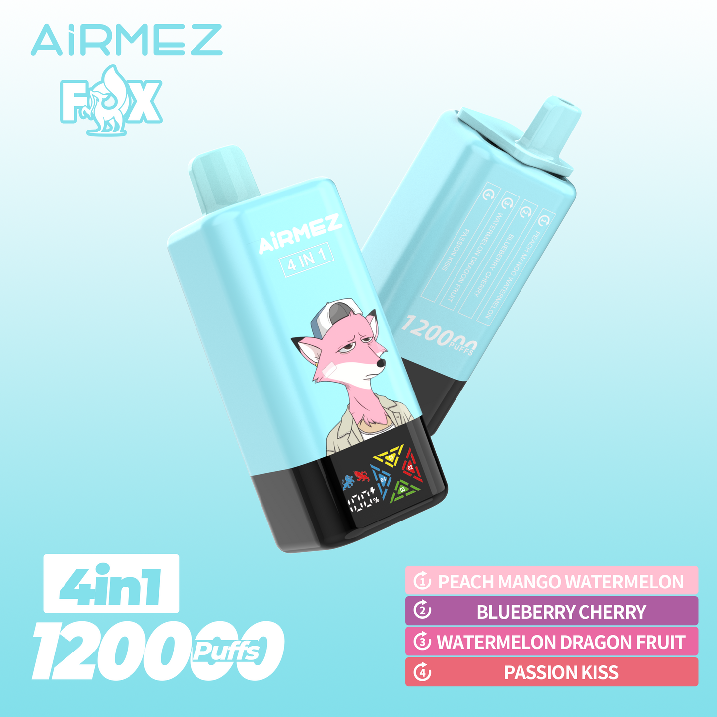 Kit jetable AiRMEZ Fox 4in1 120K 60ml (120 000 Puffs)