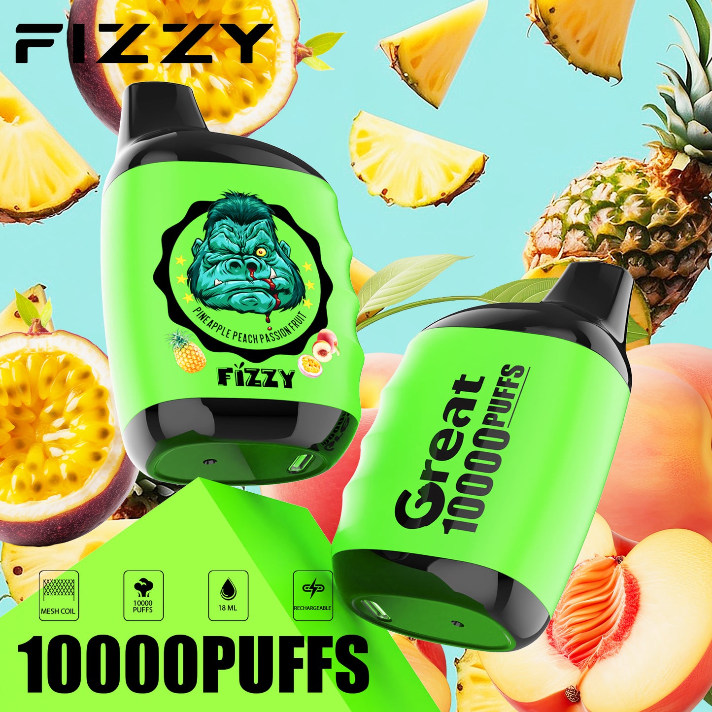 Kit jetable rechargeable Fizzy GREAT 10000 Puffs