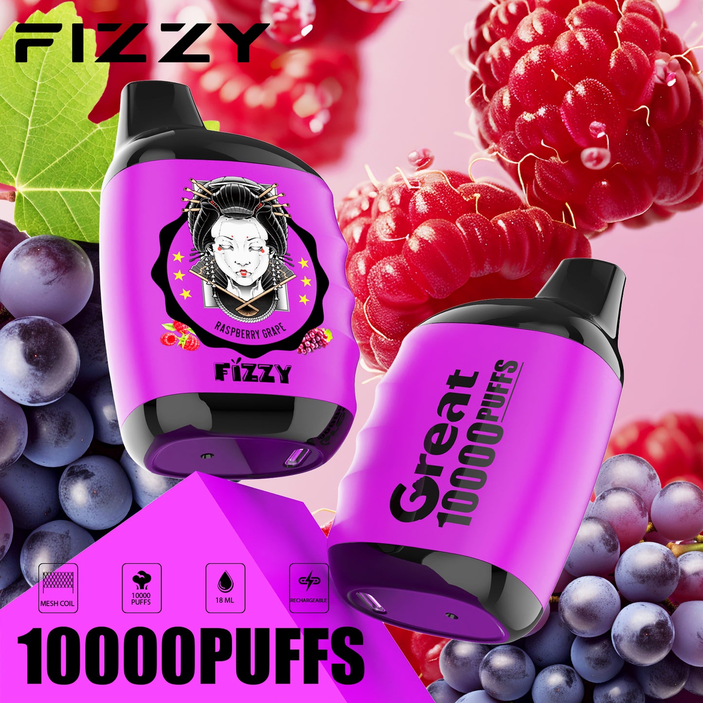 Kit jetable rechargeable Fizzy GREAT 10000 Puffs