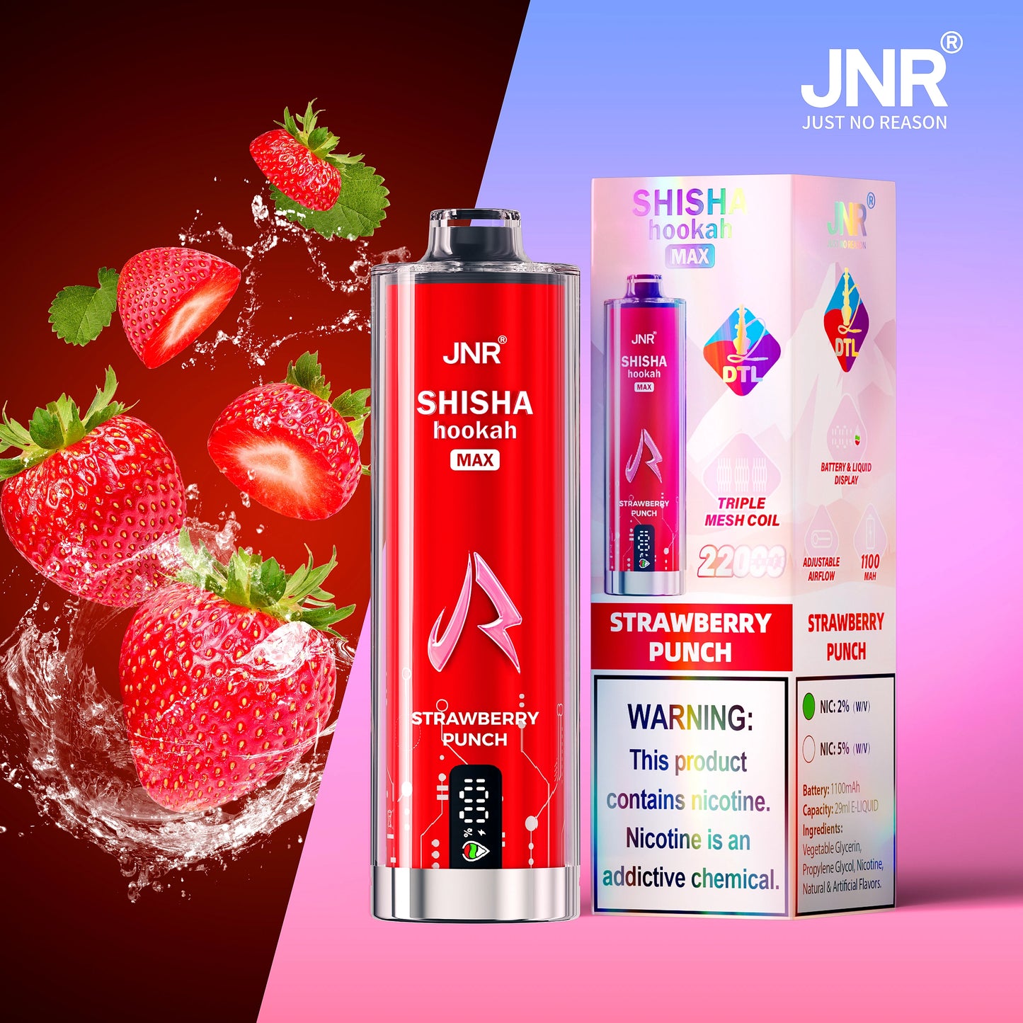 Kit jetable JNR Shisha Hookah Max 22000 Puffs DTL