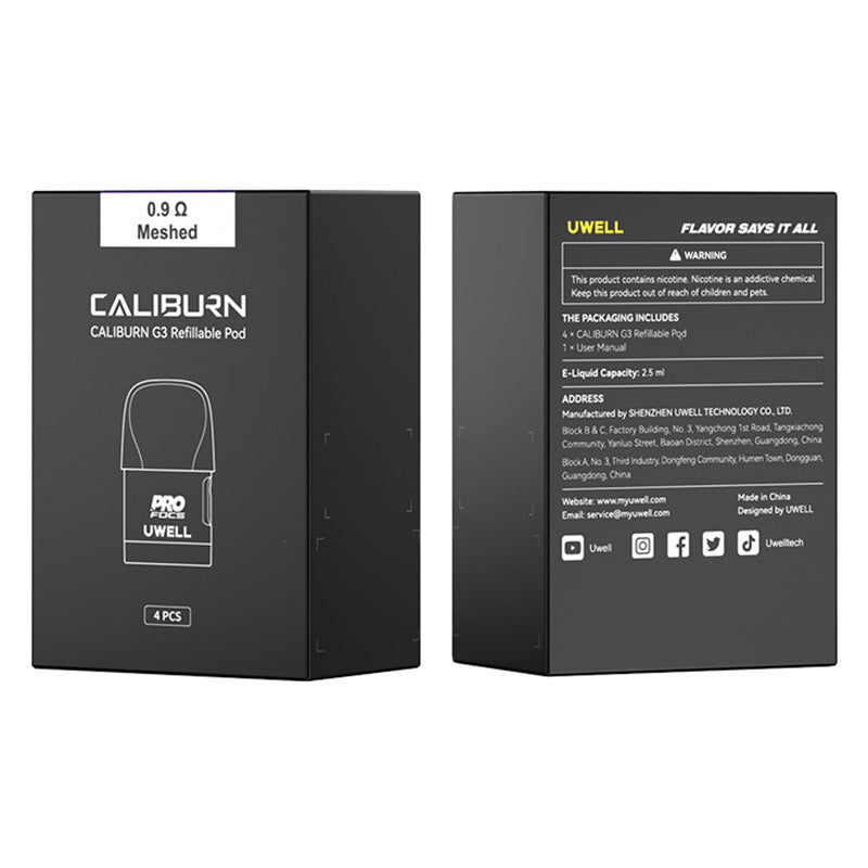 Cartouche de remplacement Uwell Caliburn G3 / Caliburn GK3 / Caliburn G3 ECO / Caliburn GK3 TENET / Caliburn G3 Lite / Caliburn G3 Pro 2,5 ml (4 pièces/paquet)
