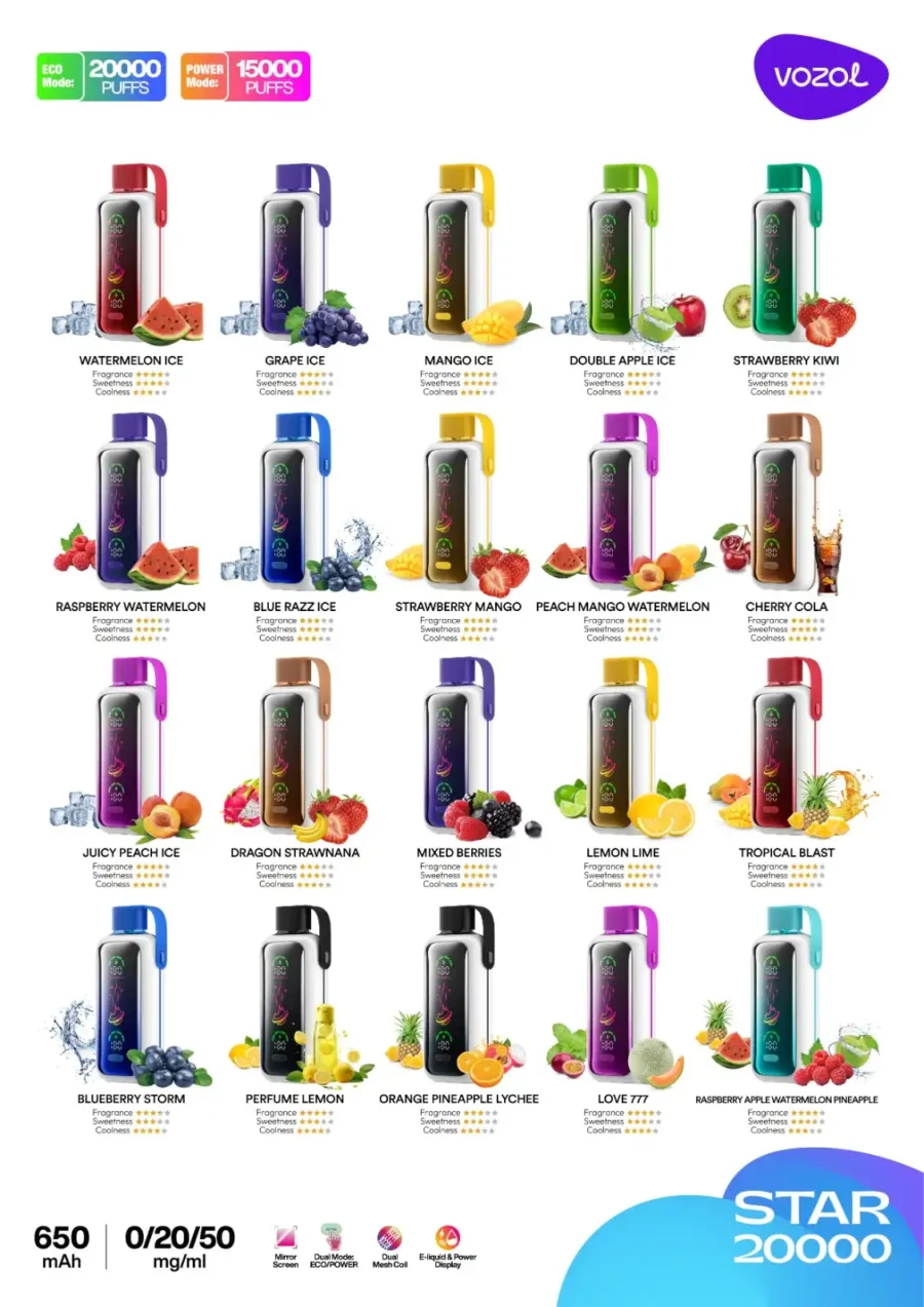 Vozol Star 20000 Puffs Dual Power Vape jetable rechargeable
