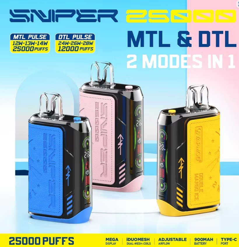 Kit jetable rechargeable Vapmod Sniper 25000 Puffs