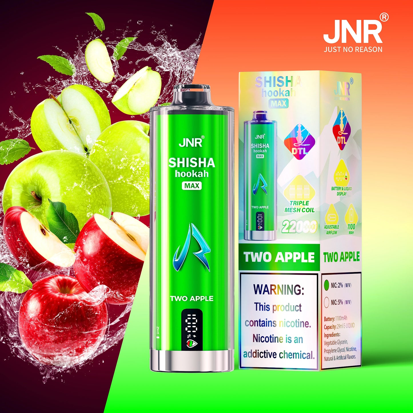 Kit jetable JNR Shisha Hookah Max 22000 Puffs DTL