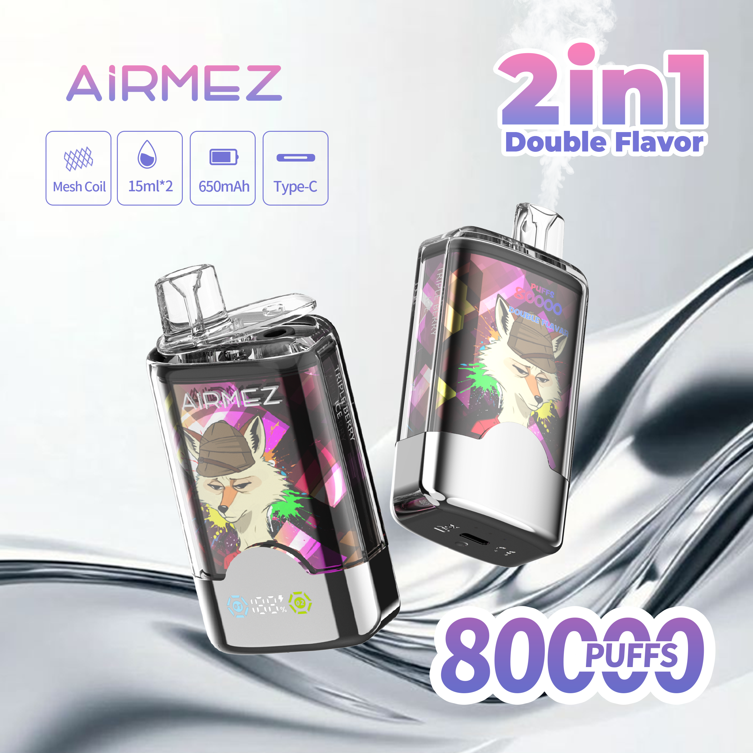 Kit jetable AiRMEZ Fox 80000 80K Puffs 30ml (Dual Flavor)