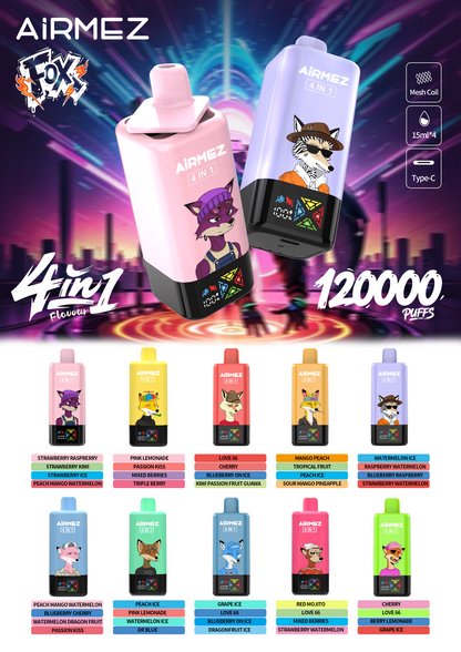 Kit jetable AiRMEZ Fox 4in1 120K 60ml (120 000 Puffs)