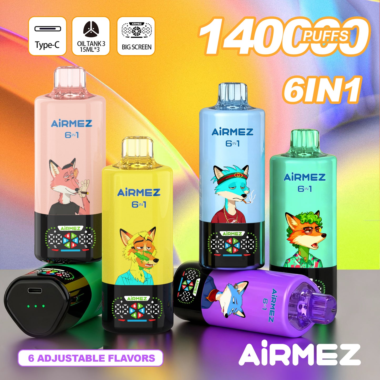 Kit jetable Airmez Fox 6in1 140K 45ml (140 000 Puffs)