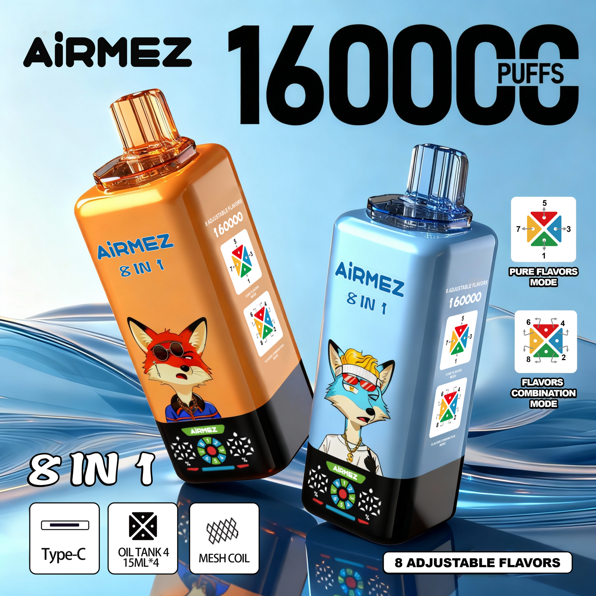 Kit jetable AIRMEZ FOX 8 IN 1 160K 160000 Puffs