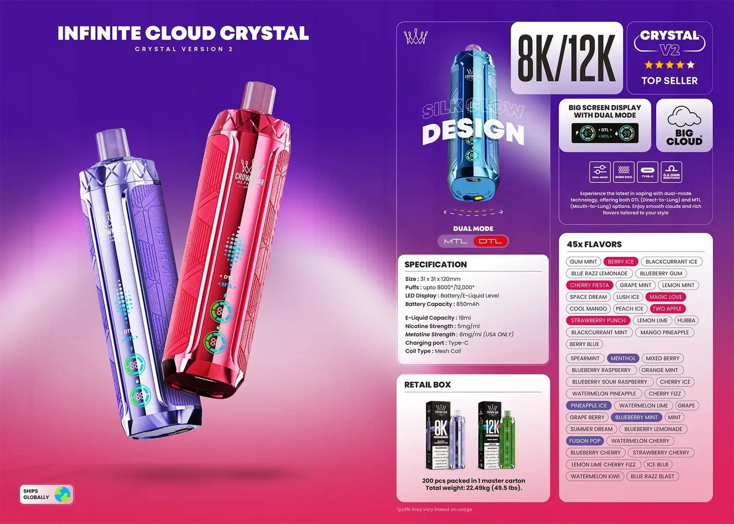 Kit jetable AL Fakher Crown Bar 8000 Crystal V2