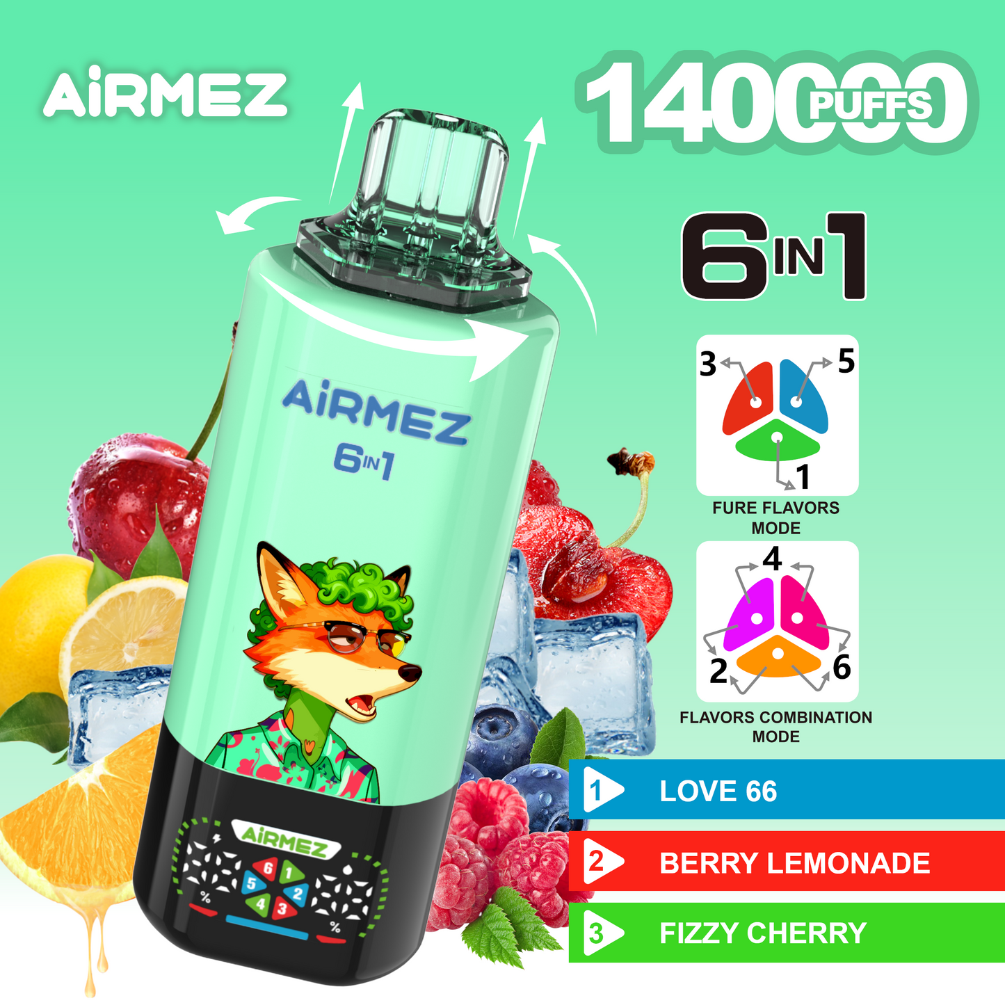 Kit jetable Airmez Fox 6in1 140K 45ml (140 000 Puffs)