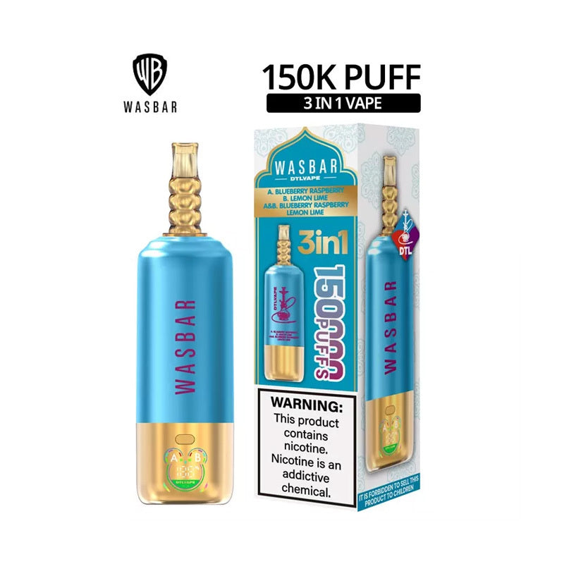 Kit jetable Wasbar 150K Puffs 3-in-1 DTL Shisha Hookah