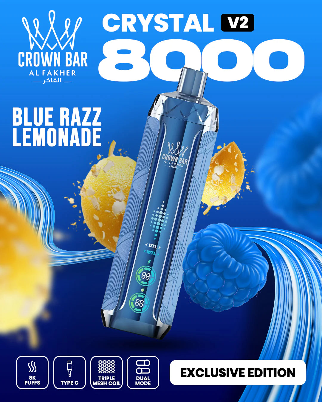 Kit jetable AL Fakher Crown Bar 8000 Crystal V2