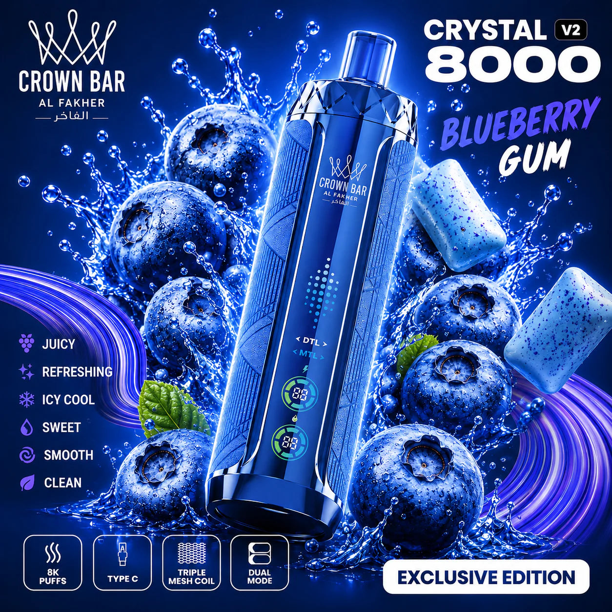 Kit jetable AL Fakher Crown Bar 8000 Crystal V2