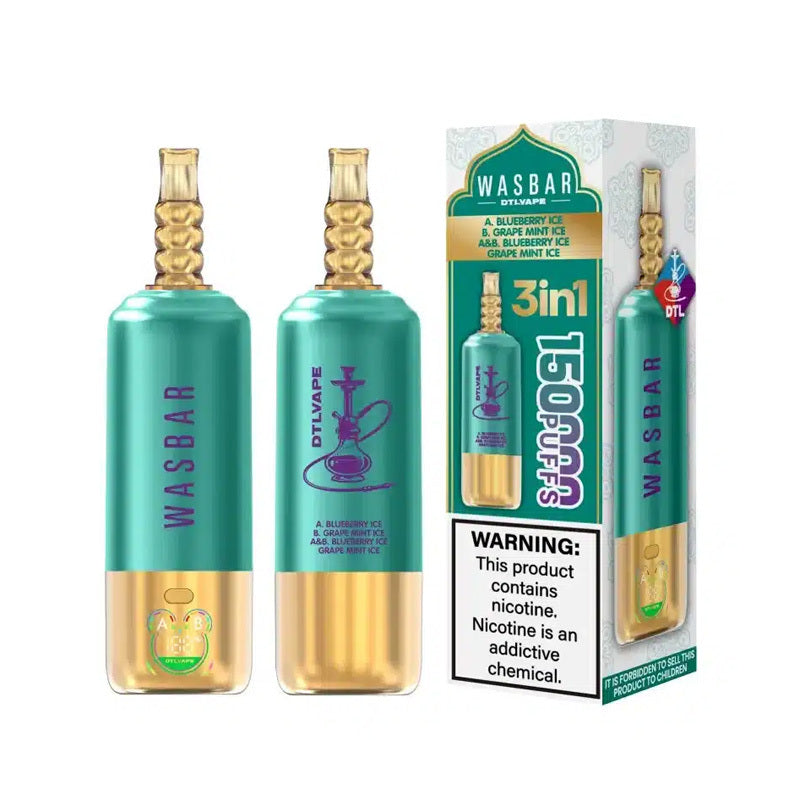 Kit jetable Wasbar 150K Puffs 3-in-1 DTL Shisha Hookah