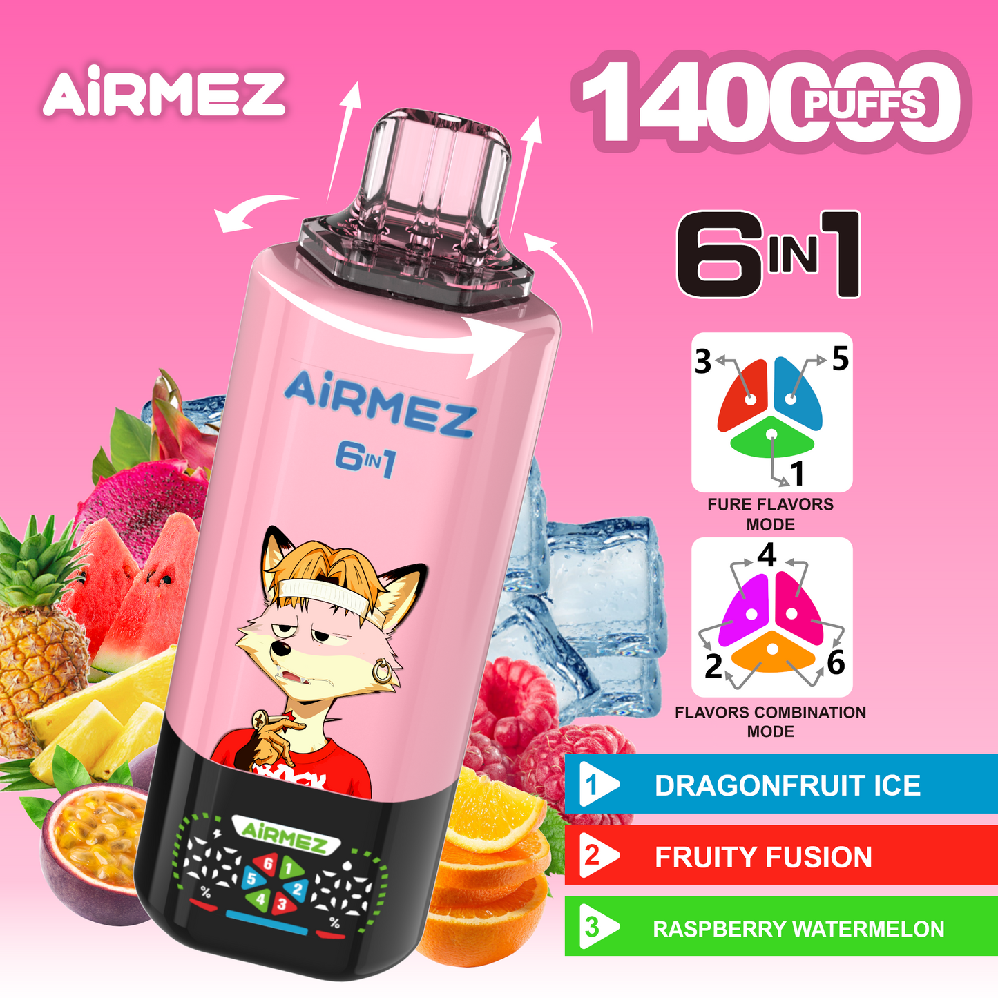 Kit jetable Airmez Fox 6in1 140K 45ml (140 000 Puffs)
