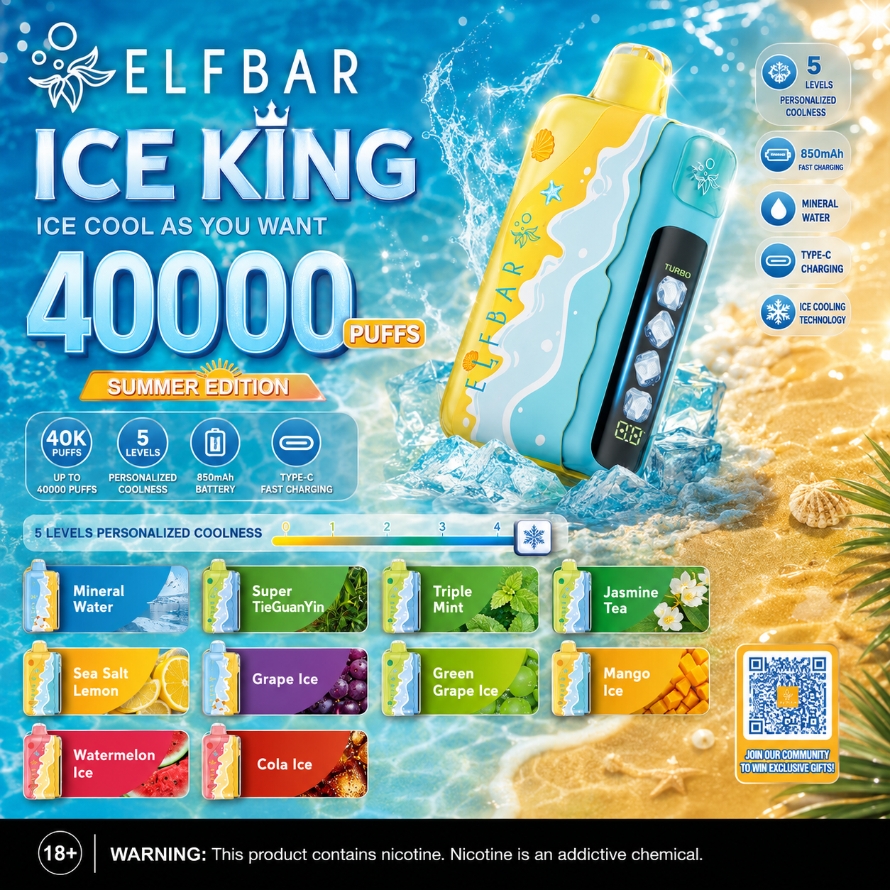 Kit jetable ELF BAR Ice King 40K 40000 Puffs - Summer Edition