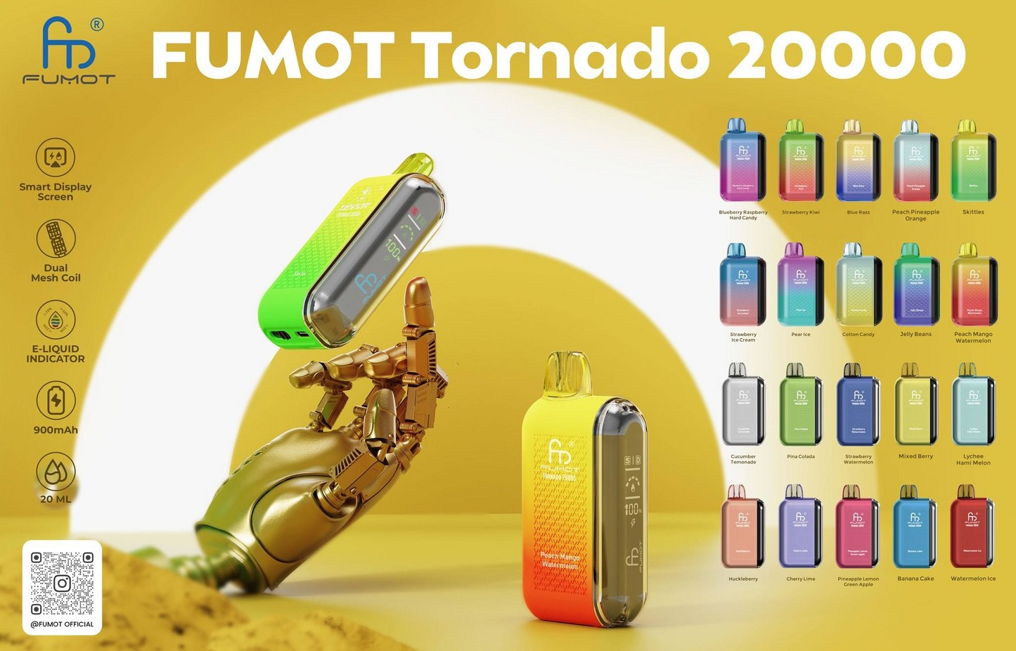 Kit jetable rechargeable Fumot RandM Tornado 20000 Dual Mesh bouffées