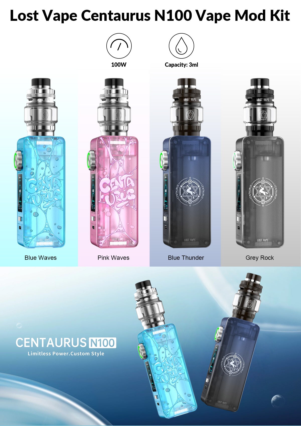 Kit Centaurus N100 de Lost Vape avec Centaurus Sub Ohm atomiseur 5ml