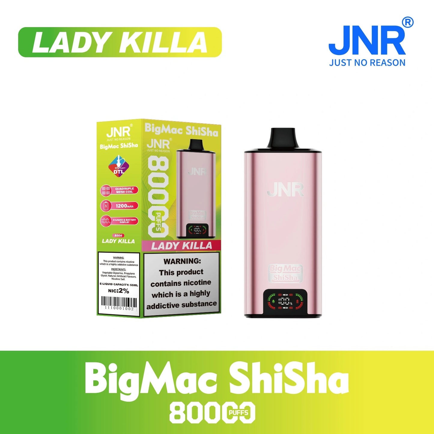 Kit jetable JNR BIG MAC Shisha 80K 80000 Puffs