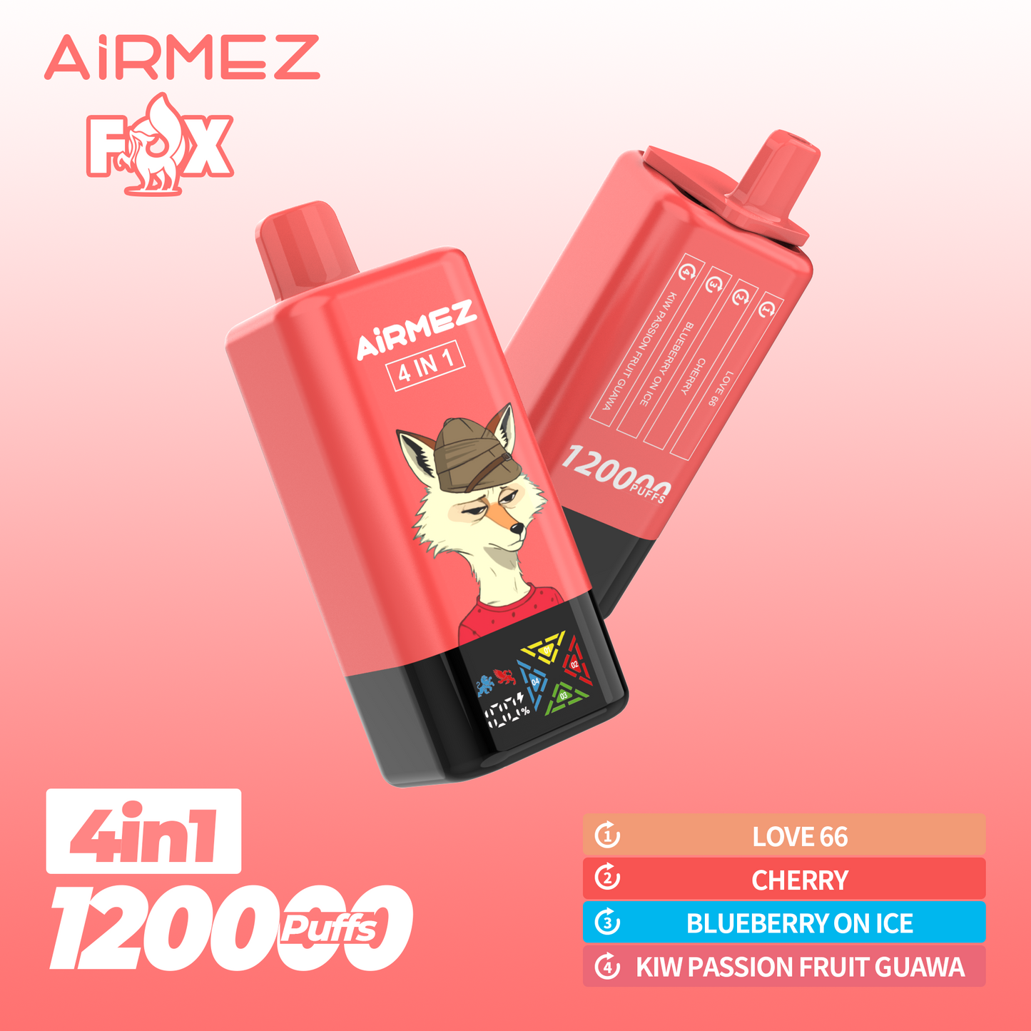 Kit jetable AiRMEZ Fox 4in1 120K 60ml (120 000 Puffs)