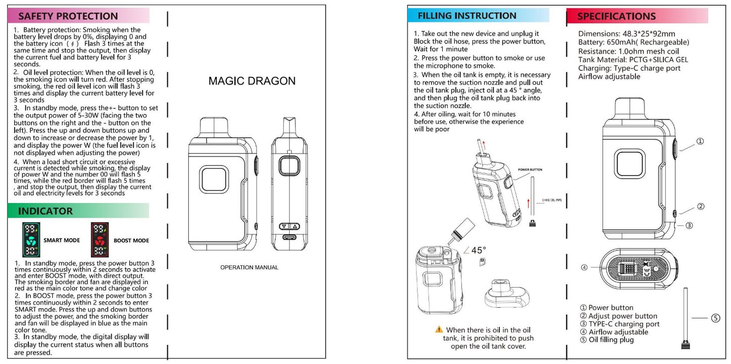 Kit jetable rechargeable Magic Dragon 20000 Puffs Refillable 10 pièces/paquet