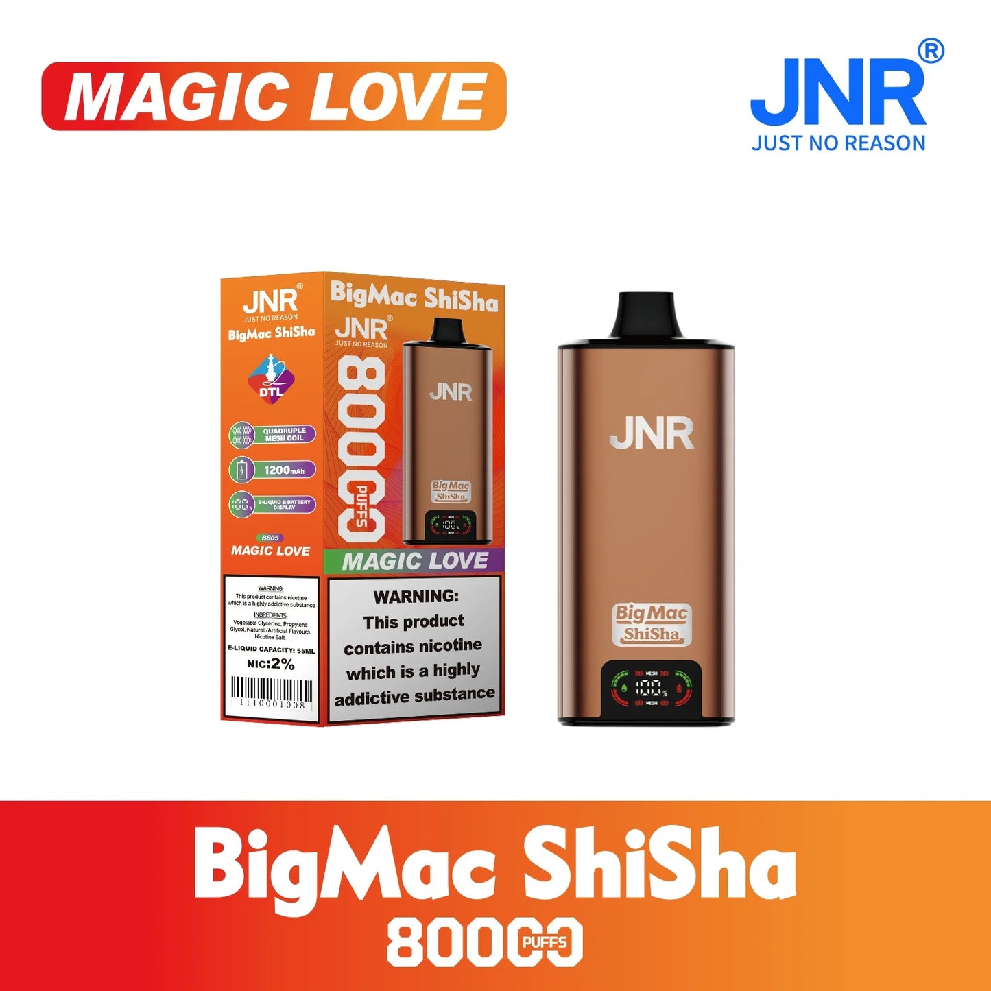 Kit jetable JNR BIG MAC Shisha 80K 80000 Puffs