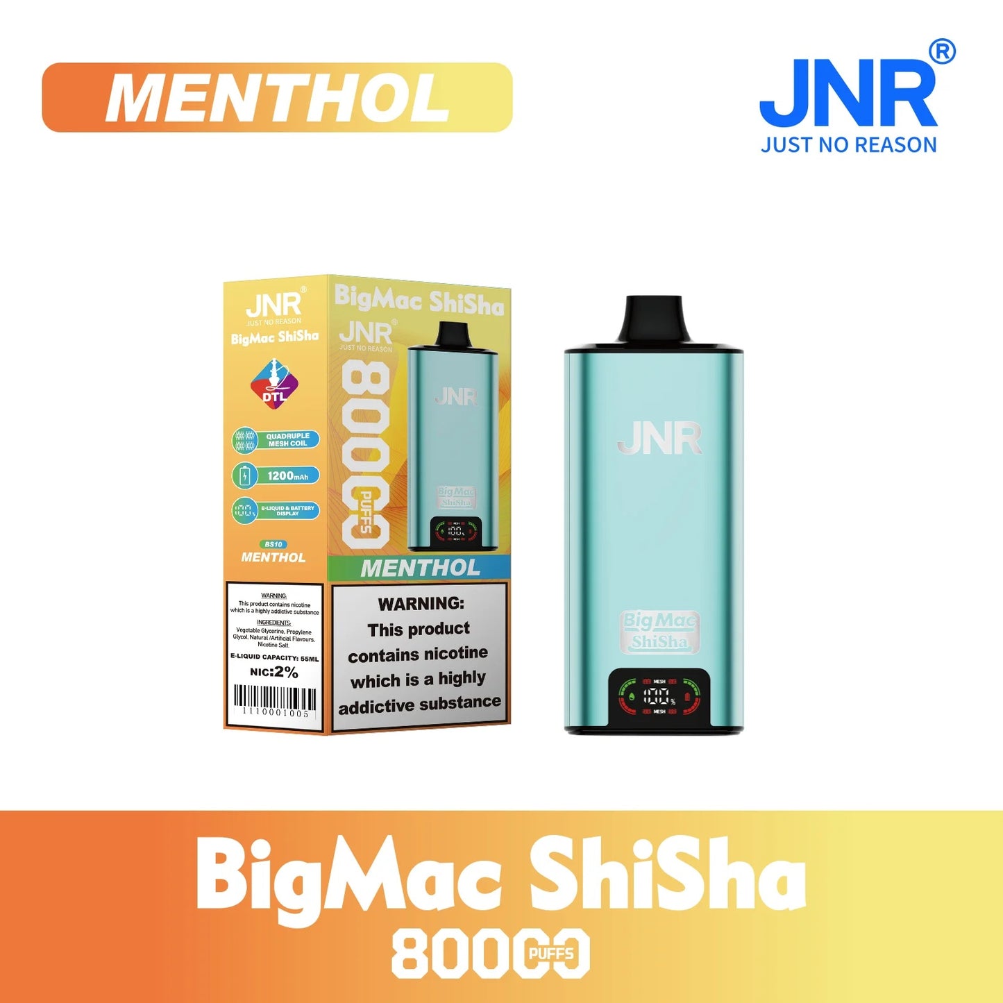 Kit jetable JNR BIG MAC Shisha 80K 80000 Puffs