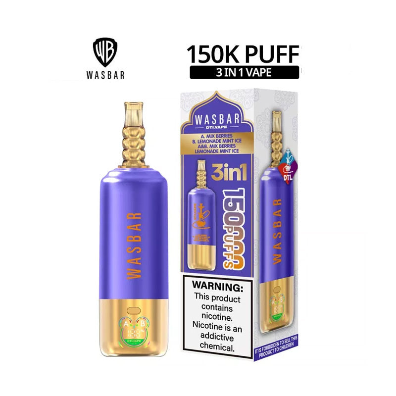 Kit jetable Wasbar 150K Puffs 3-in-1 DTL Shisha Hookah