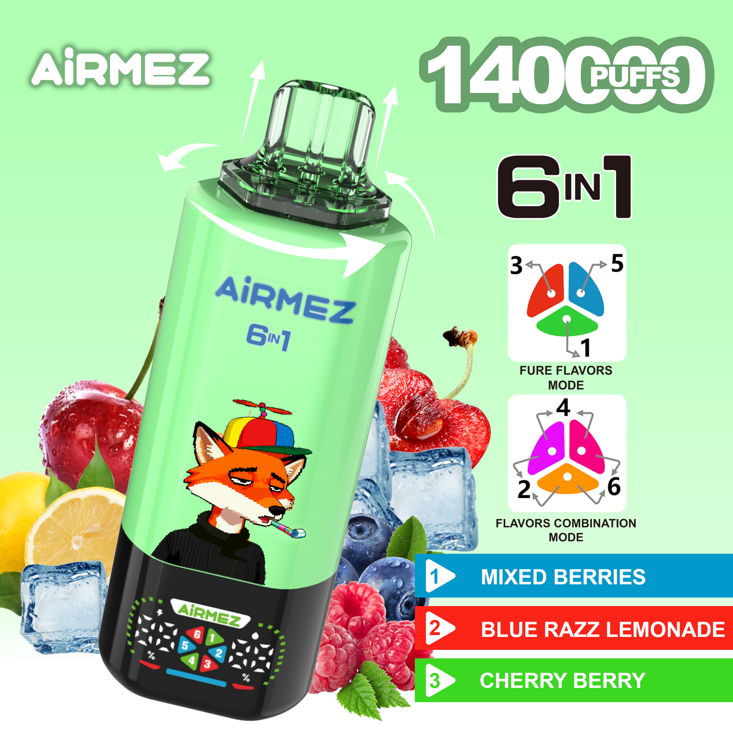 Kit jetable Airmez Fox 6in1 140K 45ml (140 000 Puffs)