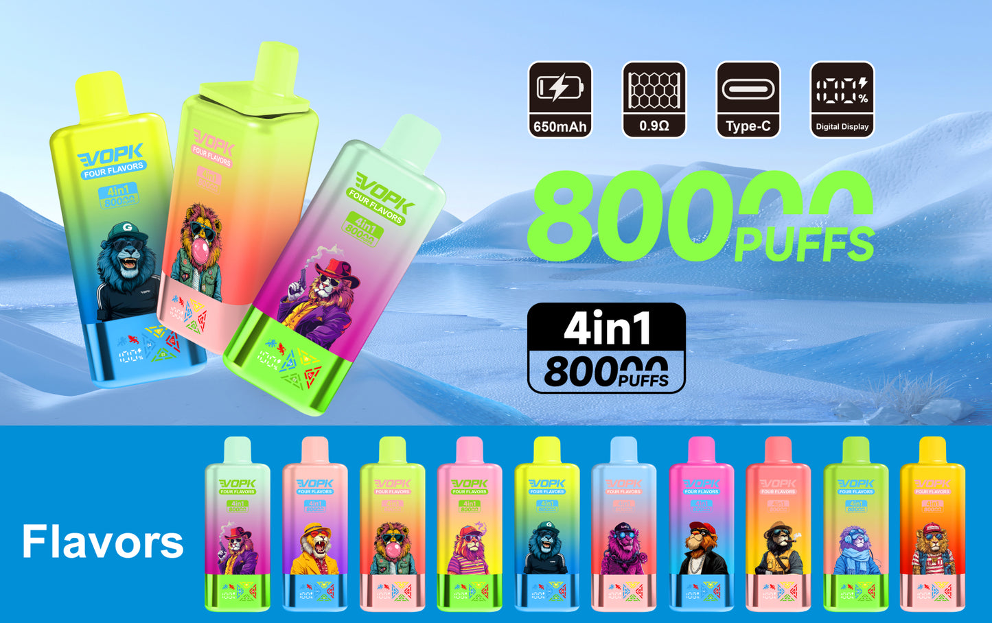 Kit jetable VOPK 80K Puffs 4IN1 650 mAh