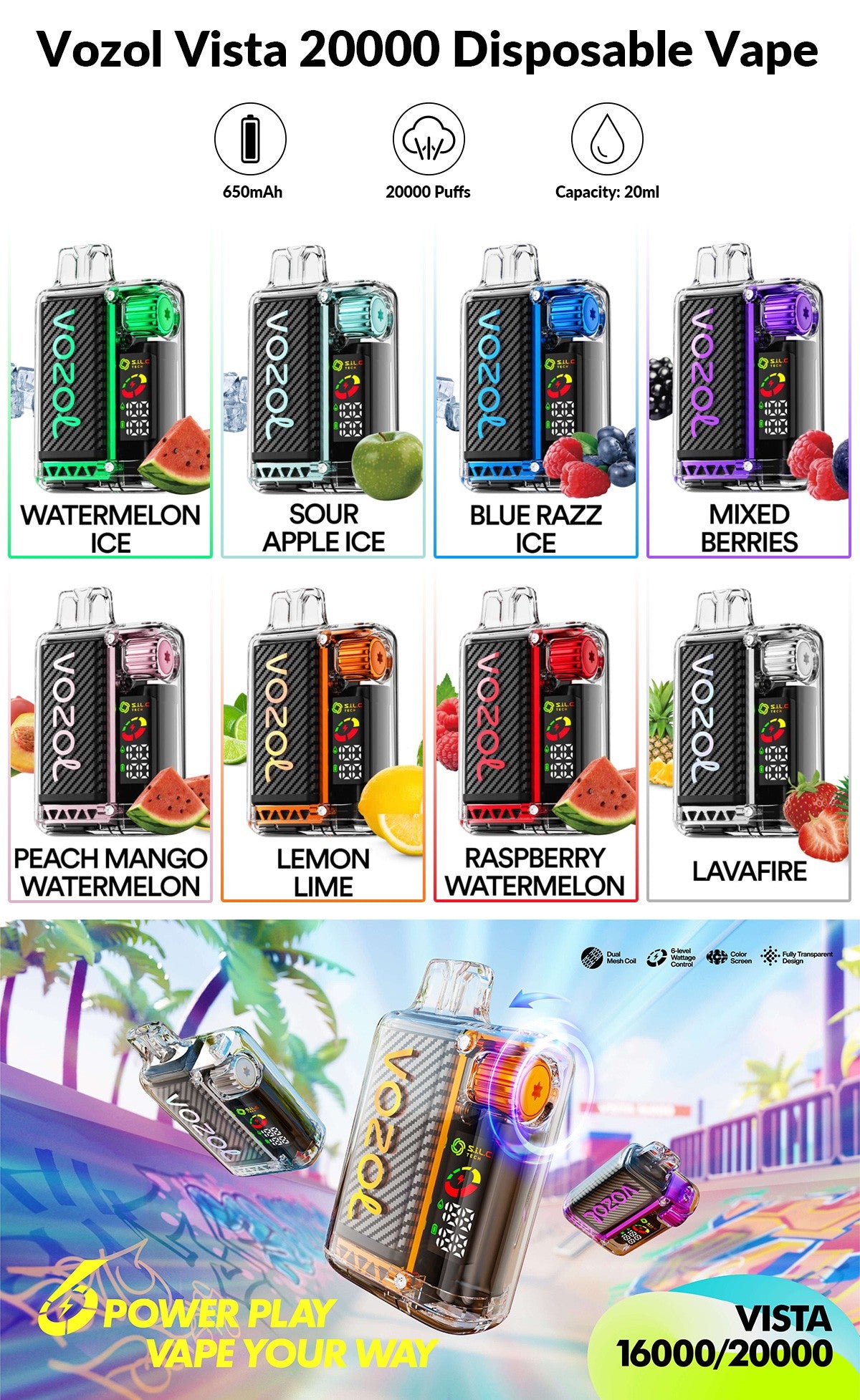 Vozol Vista 20000 Puffs Vape jetable rechargeable