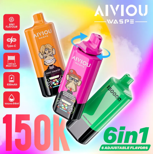 Kit jetable rechargeable WASPE Aiviou 150K 150000 Puffs 6in1