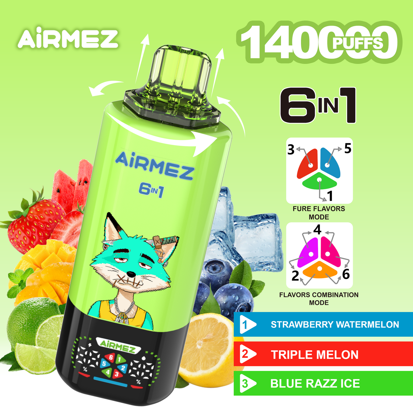 Kit jetable Airmez Fox 6in1 140K 45ml (140 000 Puffs)